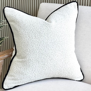 Ivory Boucle Cushion Cover with Custom Size & Piping - Textured Off-White Throw Pillow | Luxury Modern Home Decor