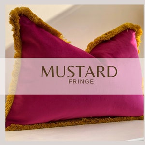 CERISE | Pink Cushion Cover with mustard fringe trim | pink velvet pillow cover | luxury decor