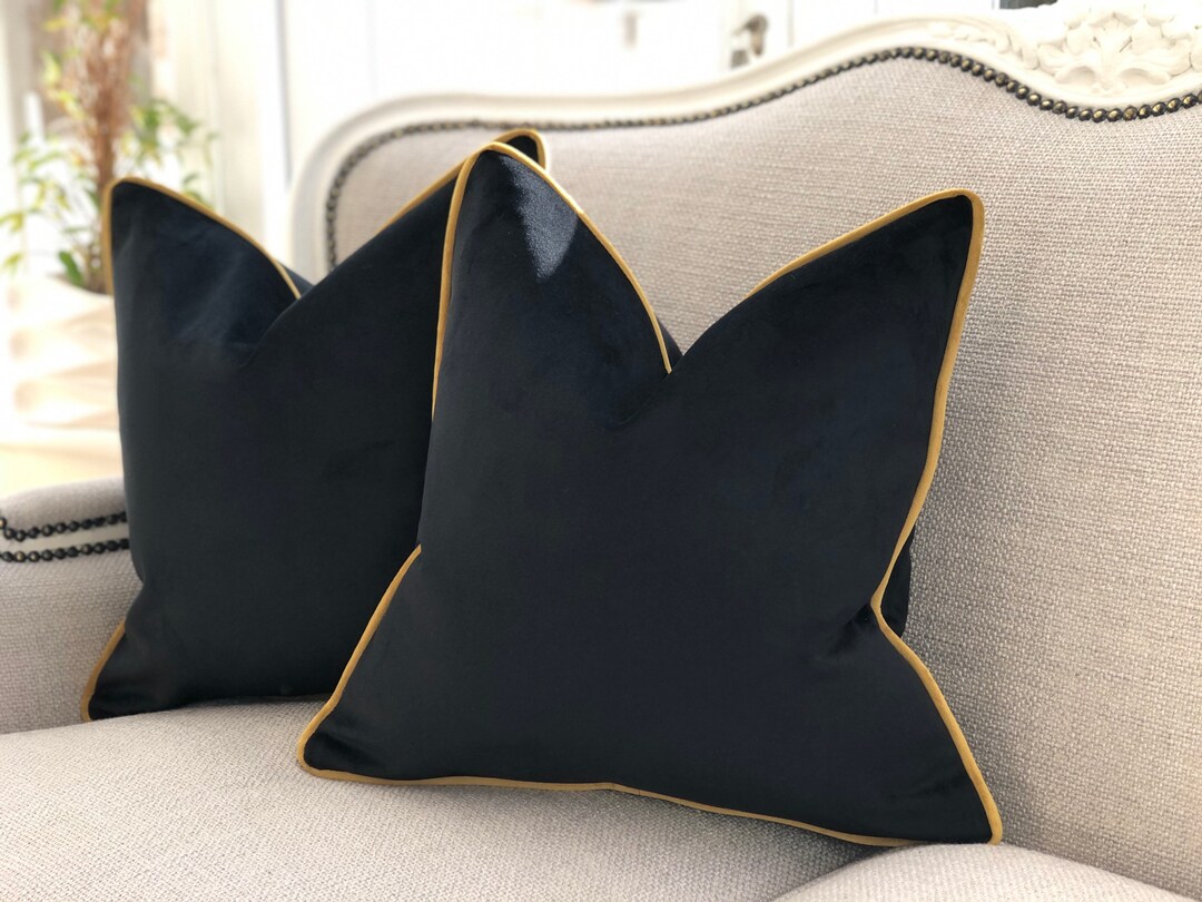 Black & Mustard Gold Velvet Cushion Covers Custom Velvet Cushion Covers