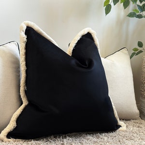 Black velvet cushion COVER, throw pillows with fringe or piped edge, long lumbar,  Square, rectangle pillows for sofa, bed