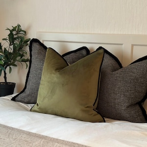 Housse de coussin en velours vert mousse - Housse de coussin sur mesure verte