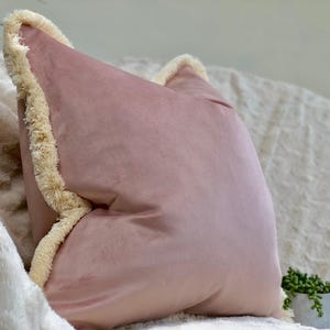 Blush Pink Velvet Fringed Cushion Cover - Customisable Trim: All Sizes