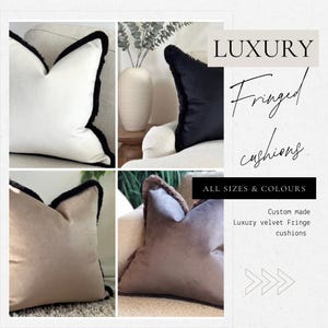Luxury Custom Made Velvet Fringed Cushion Covers -  Modern Velvet Throw Pillows with Fringing - All Sizes & Colours