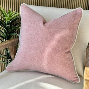 Baby Pink Cushion Cover with Piping or Fringe – Baby Girl Nursery Pillow – Soft Blush Cushion – Made to Order in Multiple Sizes & Trims
