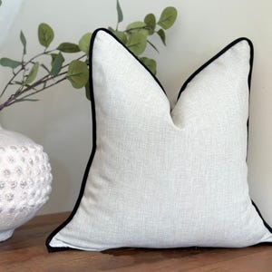 Natural Cushion Cover - Custom Black Trim - Bespoke Throw Pillow Cover | HADLEY