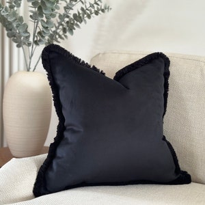 Plain Black Velvet Cushion Cover With Fringe Modern Throw Pillow Cover Luxury Scatter Cushion Cover Etsy Canada