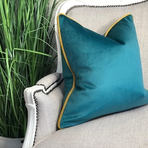 Teal Velvet Cushion Cover with Custom Piping - Luxury Modern Throw Pillow