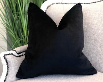 Black Velvet Cushion Cover -Luxury Throw Pillows - Black Home Decor - Custom Size & Trims