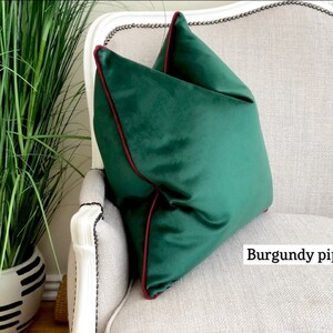 Green velvet pillow cover with blush pink piping modern home decor accent cushion covers for bed,sofa,chairs more size & trim colours image 4