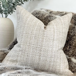 Luxury Cream Textured Cushion with fringe or Piping Trim - Modern Neutral Textured Throw Pillow - Farmhouse Home Decor - More size | LEXI