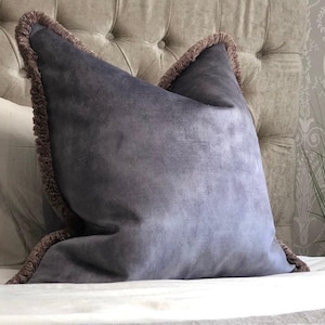 Luxury Grey Velvet Fringed Cushion Cover - Custom Gray Velvet Throw Pillow Cover