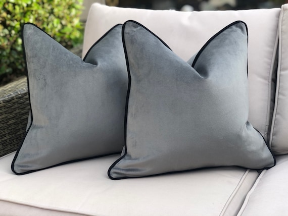 Grey /Silver crushed velvet large 45cm super soft cushion cover piped