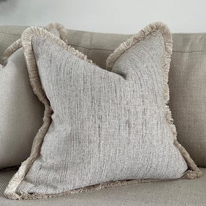 Neutral Textured Fringed Cushion Cover: Customisable Trim Colour + All Sizes | PURE