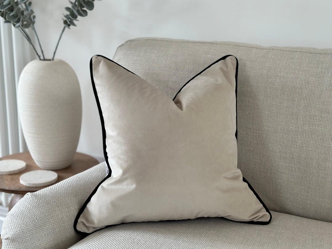 Luxury Neutral Velvet Cushion With Trim - Limited Stock | PUTTY - Etsy