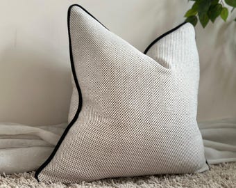 Natural and Beige Cushion with Black Trim - Modern cream Beige Textured Pillow with fringe or piping - All Sizes - farmhouse decor - ATHENA