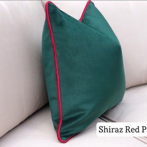 Green velvet pillow cover with blush pink piping modern home decor accent cushion covers for bed,sofa,chairs more size & trim colours image 7