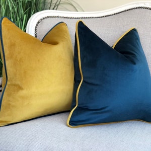 Pacific blue navy and mustard gold pillow cover - luxury velvet cushion cover