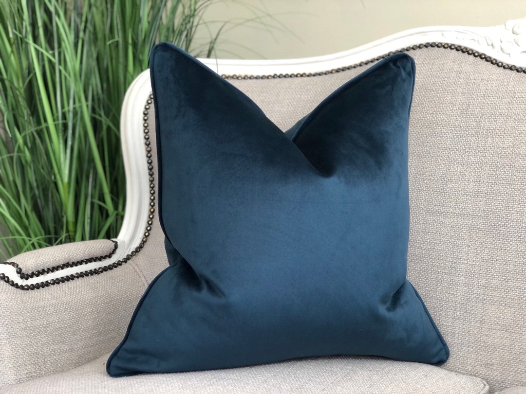 Navy/blue Velvet Cushion Cover With Piped Edge other Colours Etsy UK