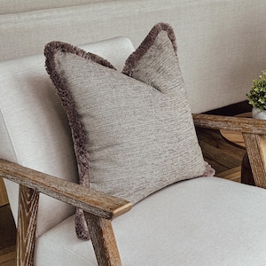 Beige Brown Textured Cushion Cover with Fringe: All Trim Colours + Sizes | CHESTER