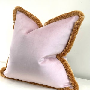 Blush pink velvet cushion cover with fringe - luxury pink pillow cover - nursery, sofa, chair decor