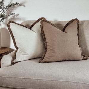 Beige Taupe Cushion Cover with Fringe: Cosy Neutral Pillow Cover  | TRUFFLE