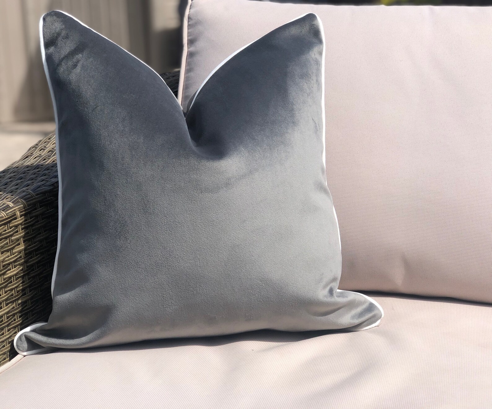 Grey velvet cushion cover piped plain grey pillow cover off Etsy