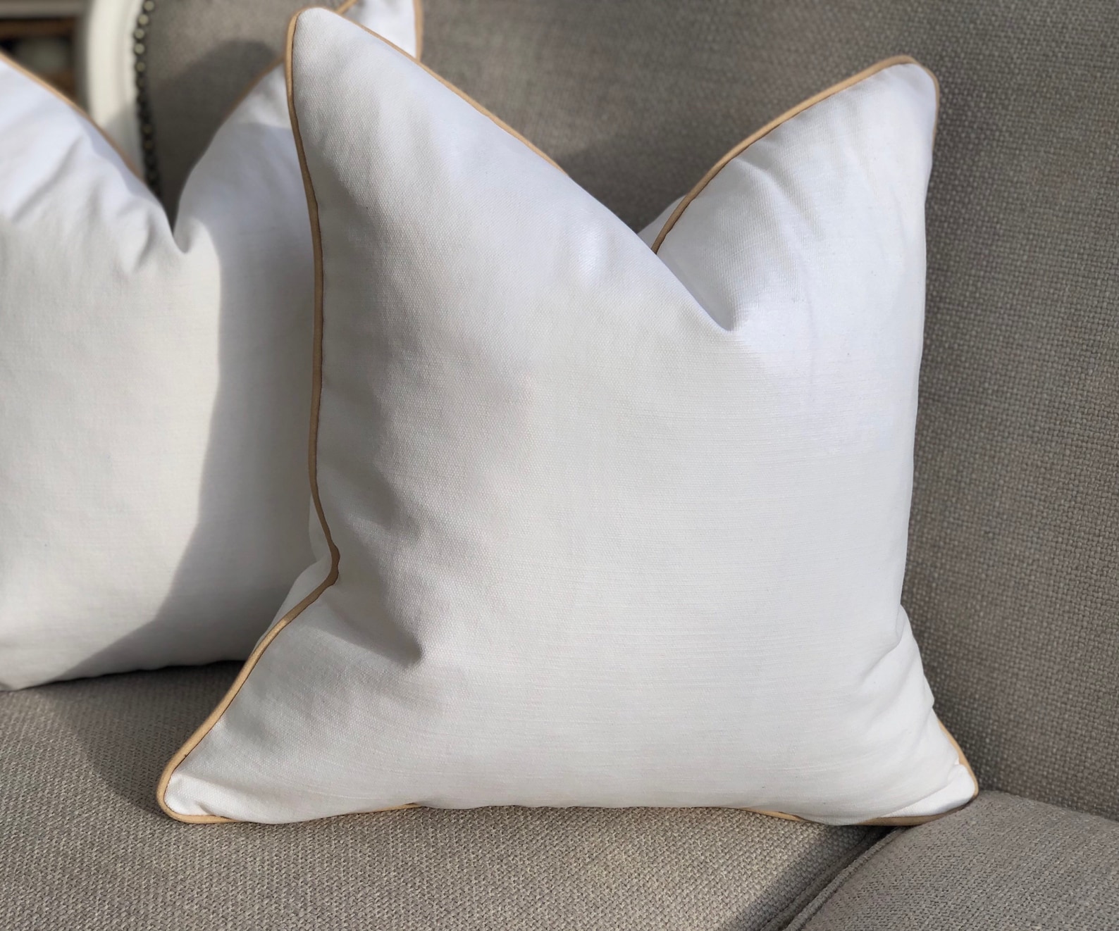 White Cotton Pillow Cover With Piped Edge White Linen Look Etsy UK