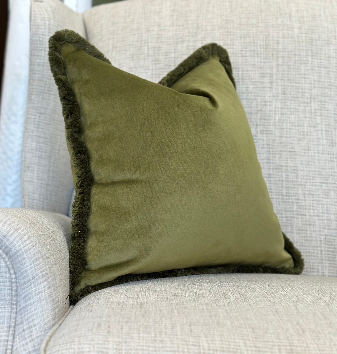 Moss Green Velvet Cushion Cover With Fringe Luxury Green Pillow Cover — free download