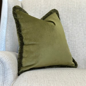 Moss Green velvet cushion cover with fringe - luxury green pillow cover - traditional decor