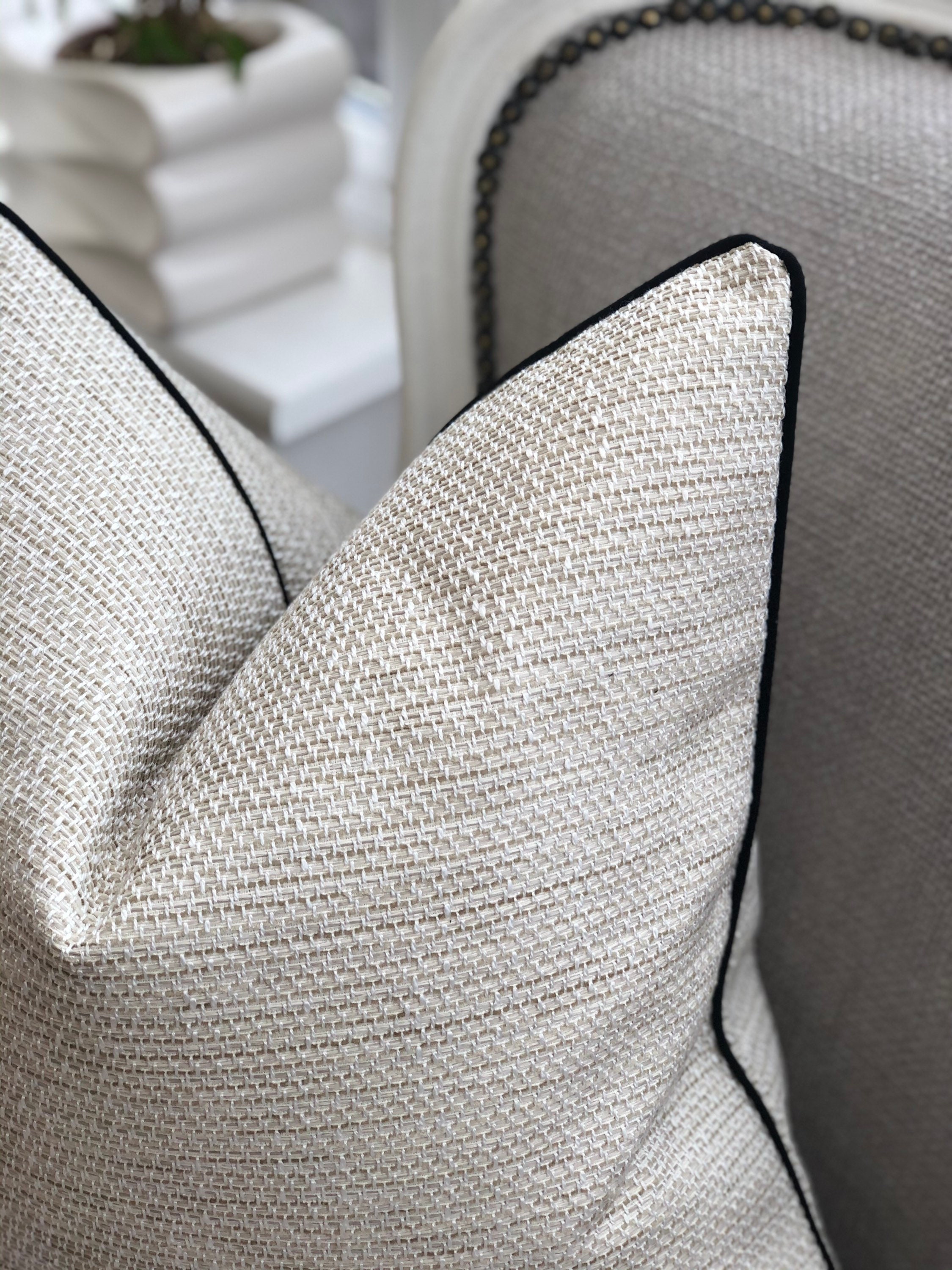 Neutral pillow cover cream textured cushion cover with black Etsy