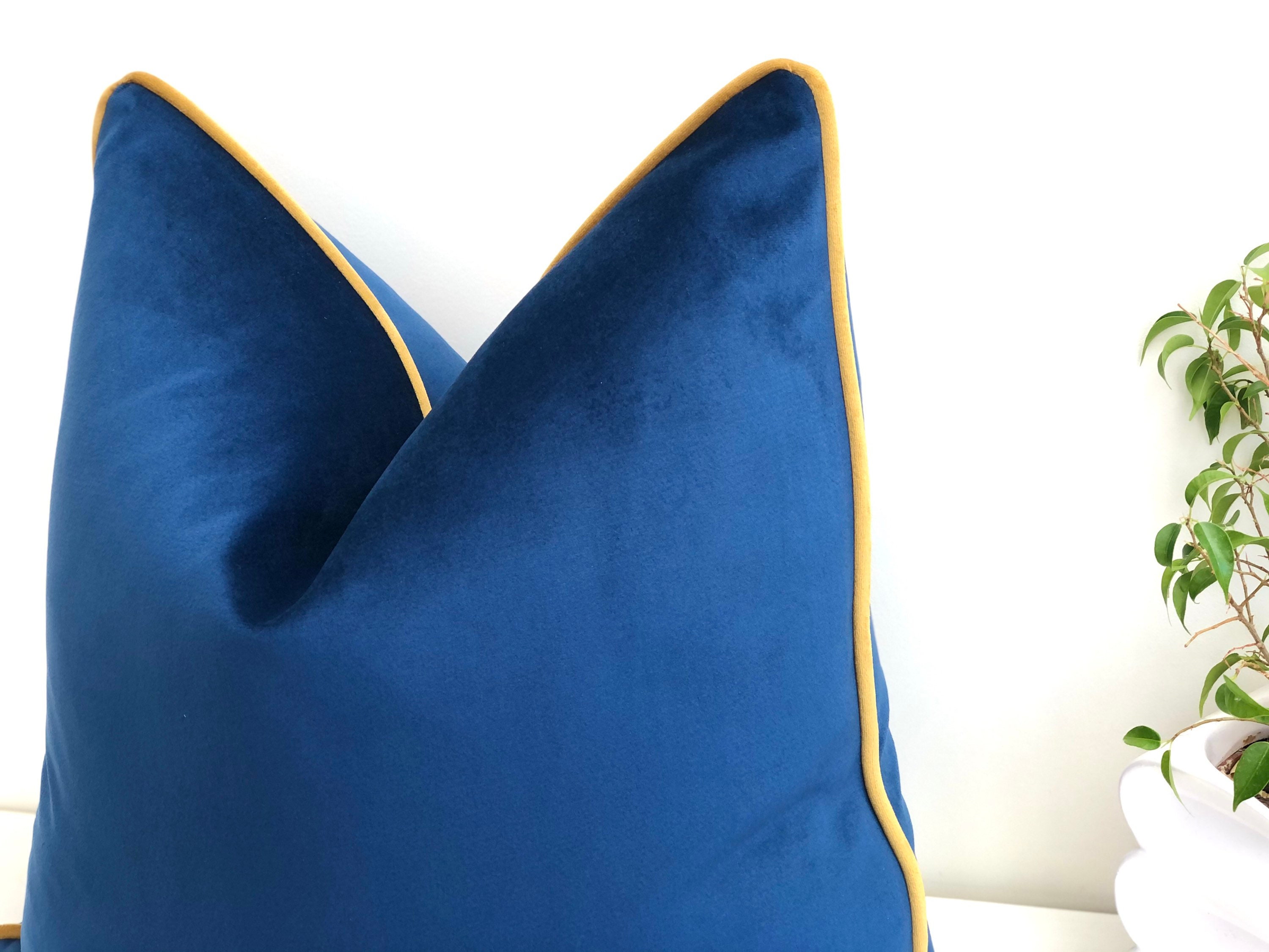 Marine Blue Velvet Cushion Cover With Contrasting Mustard Gold Etsy UK