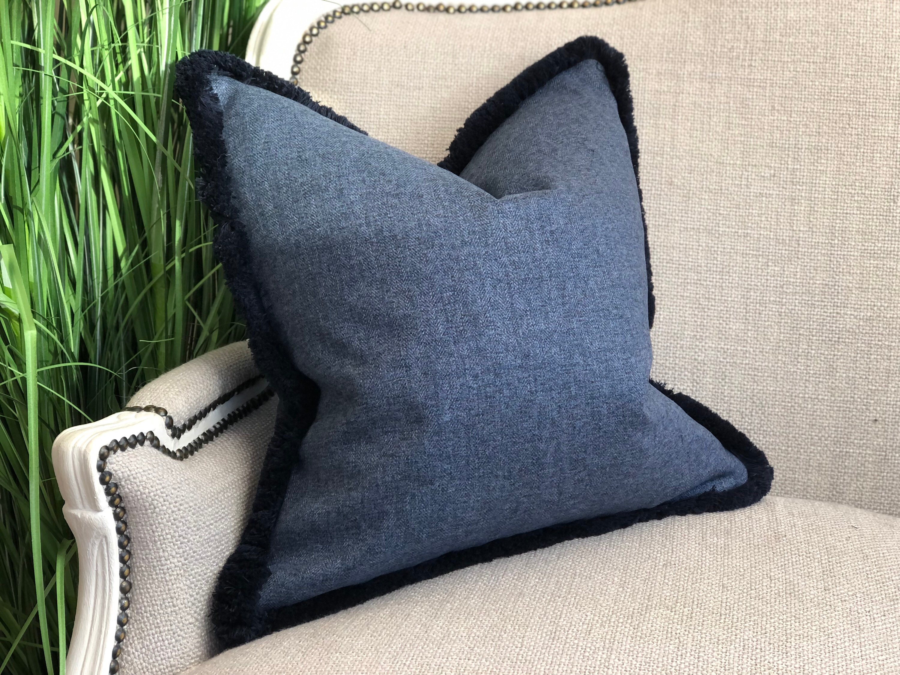 Navy Blue Cushion Cover With Fringe Modern Contemporary Etsy