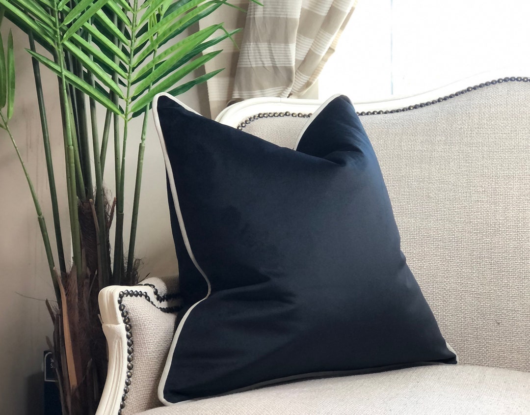Black Velvet Cushion Cover With Grey Piped Edge other Colours Etsy UK