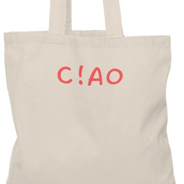 Ciao!  Minimal  Red Text Design Eco-Friendly Reusable Natural Tote Bag 100% Cotton Trendy Tote Bag, Tote Canvas Bag, Reusable Grocery Tote