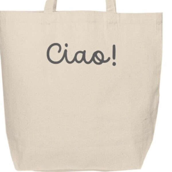 Ciao! Minimal text design reusable eco-friendly cotton Canvas Shopping Tote Trendy Tote Bag, Tote Canvas Bag, Reusable Grocery Tote