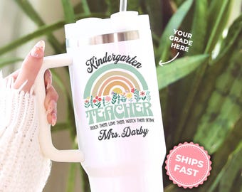 Kindergarten Teacher Tumbler Personalized 40 oz Teacher Tumbler with Handle Teach Them Love Them Watch Them Grow Back to School Tumbler Gift