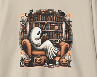 Felpa con libri di lettura di fantasmi retrò, fantasma del bibliotecario Halloween, felpa per insegnanti di Halloween, camicia di Halloween, regalo per insegnanti, scuola Boo