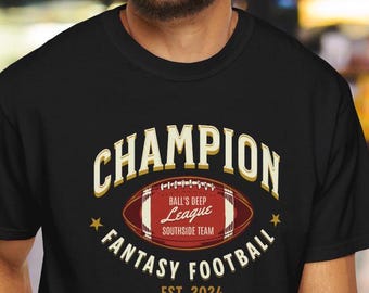 Camiseta personalizada de campeón de fútbol de fantasía, camiseta personalizada de ganador de la FFL, regalo del comisionado de la liga, camiseta de ganador de la liga de fantasía para él, camiseta personalizada