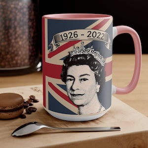 In loving memory of Queen Elizabeth II | Queen Elizabeth Mug | Queen Elizabeth Memorabilia Queen Elizabeth II,  11or 15 oz  in PINK