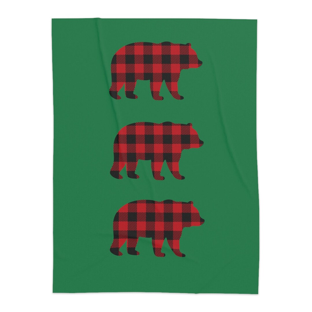 Sherpa Blanket Buffalo Plaid Bear on Green Size Options Etsy