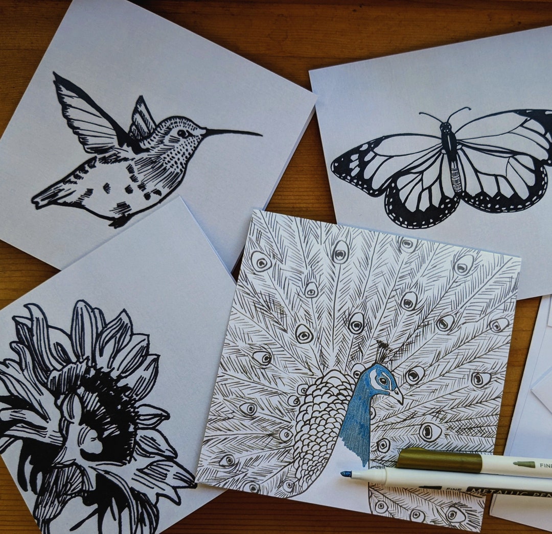 Coloring Cards, Set of 4 - Etsy