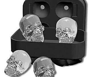 8, Gray Makes Skulls BPA Free Silicone Ice Cube Maker Soap and Bath Bomb Molds Whiskey Ice Chocolate EIGHT 3D Skull Ice Cube Mold Silicone Tray Leak Free 8