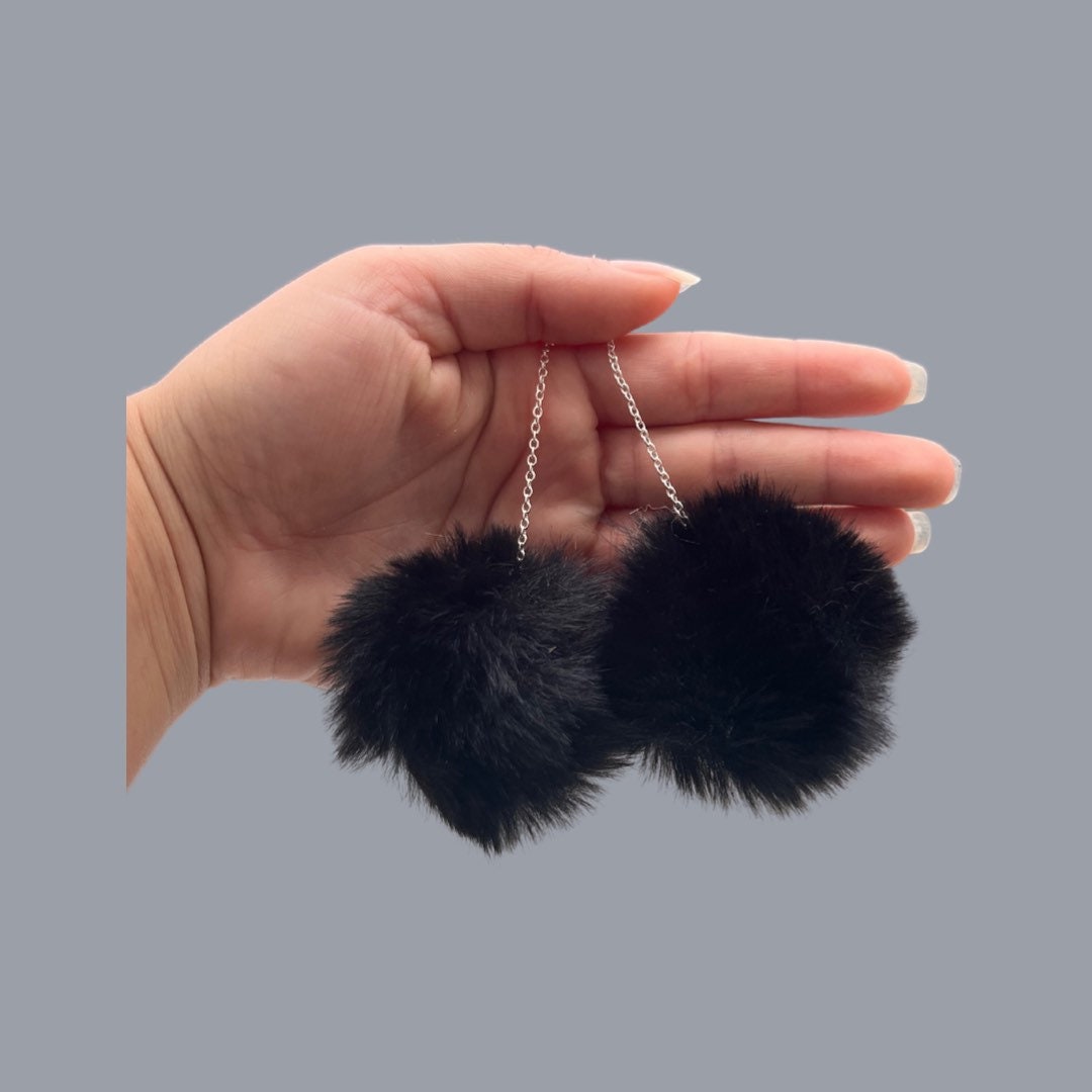 Black Pom Pom Earrings 3 5 Day Shipping Sterling Silver Hook Puff Ball Black Puff Ball Gift for Her Pom Pom Earrings Etsy