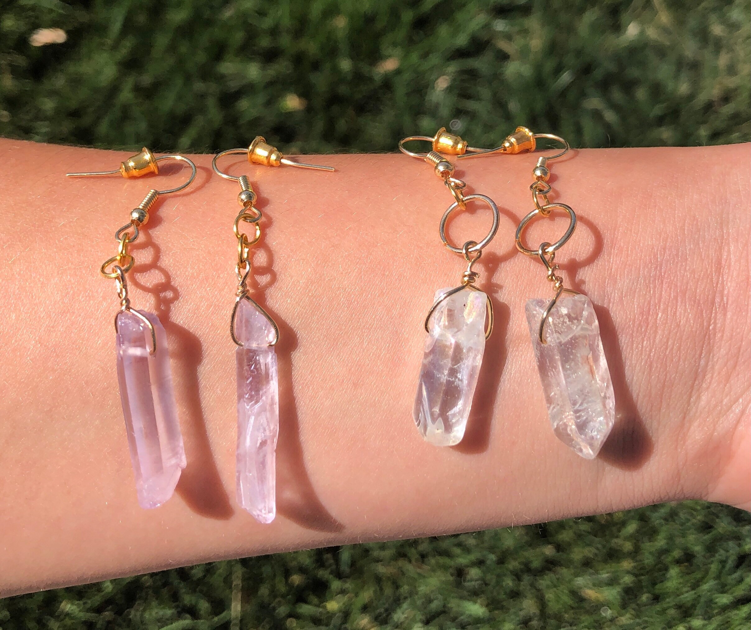 Amethyst Crystal Earrings 35 Day Shipping Gold Plated Etsy UK