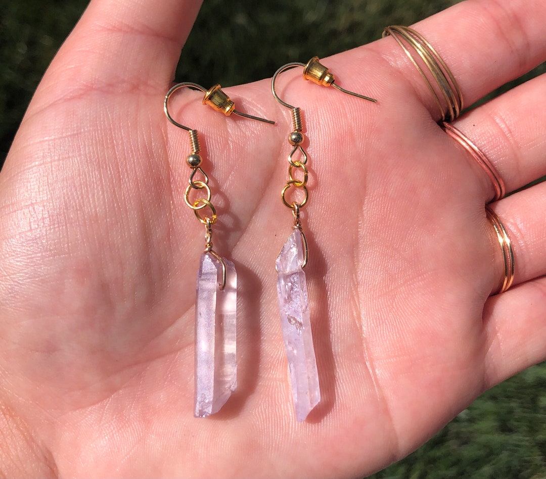Amethyst Crystal Earrings 35 Day Shipping Gold Plated Etsy UK