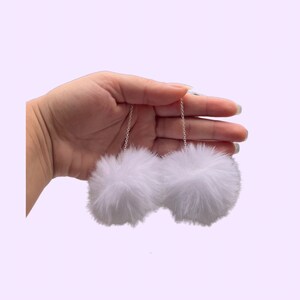 White pom pom earrings | 3-5 day shipping | Sterling silver Hook, puff ball, white puff ball, gift for her, pom pom earrings
