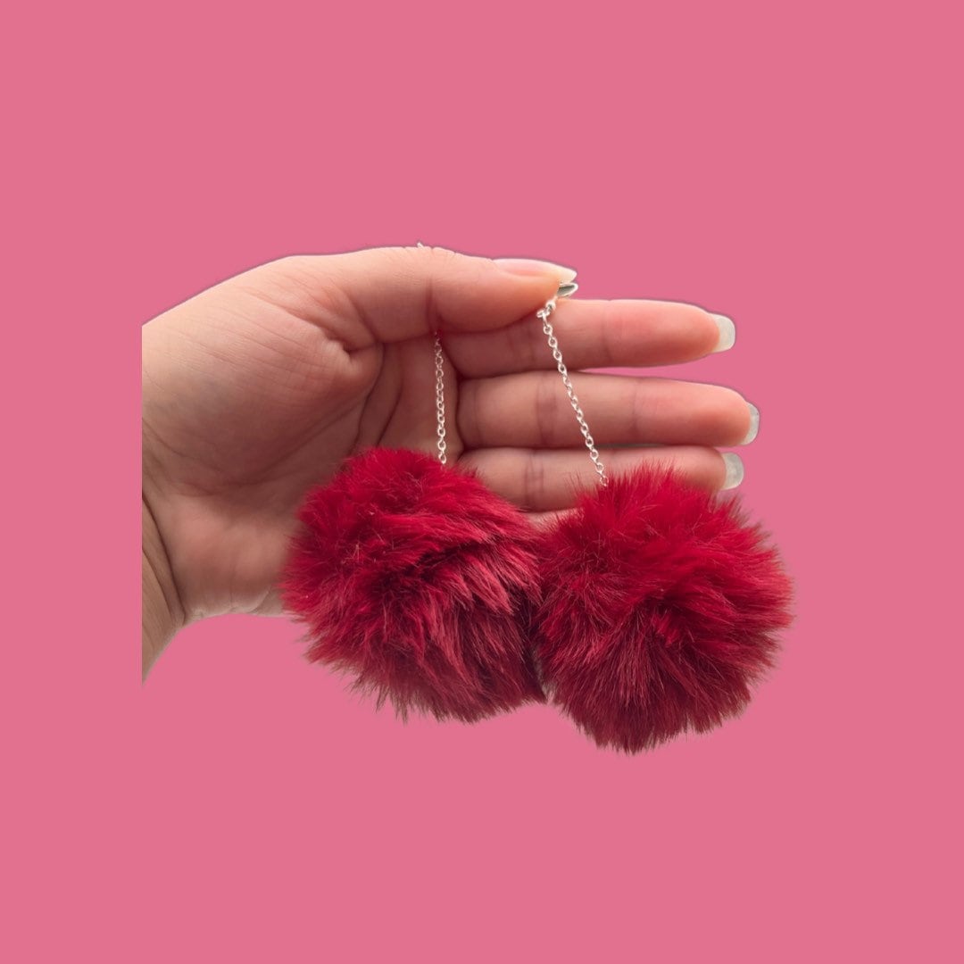 Burgundy Pom Pom Earrings | Sterling Silver Hook, 3 display picture 2