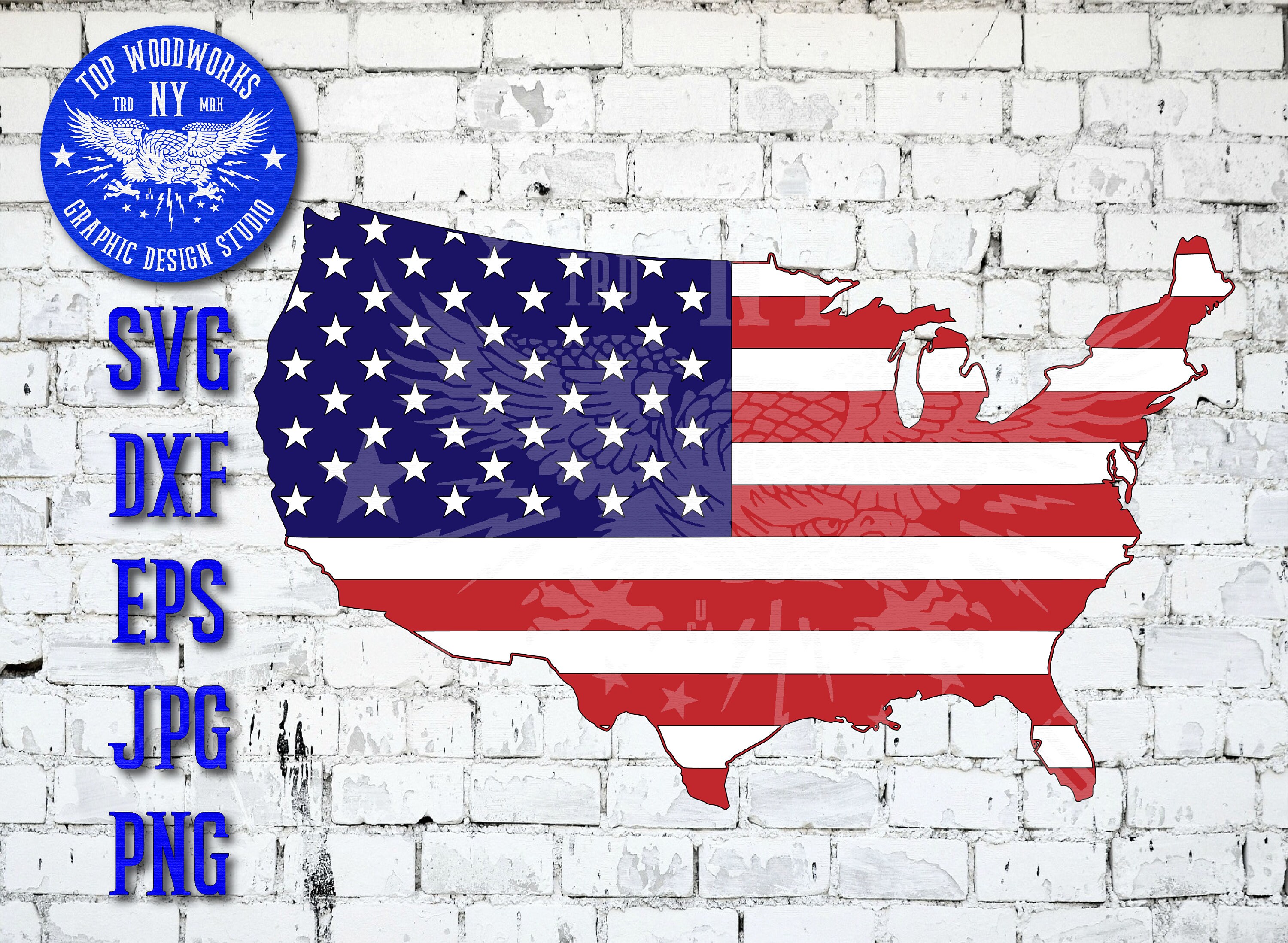 United States of America USA Flag Map Red White Blue Patriotic Etsy