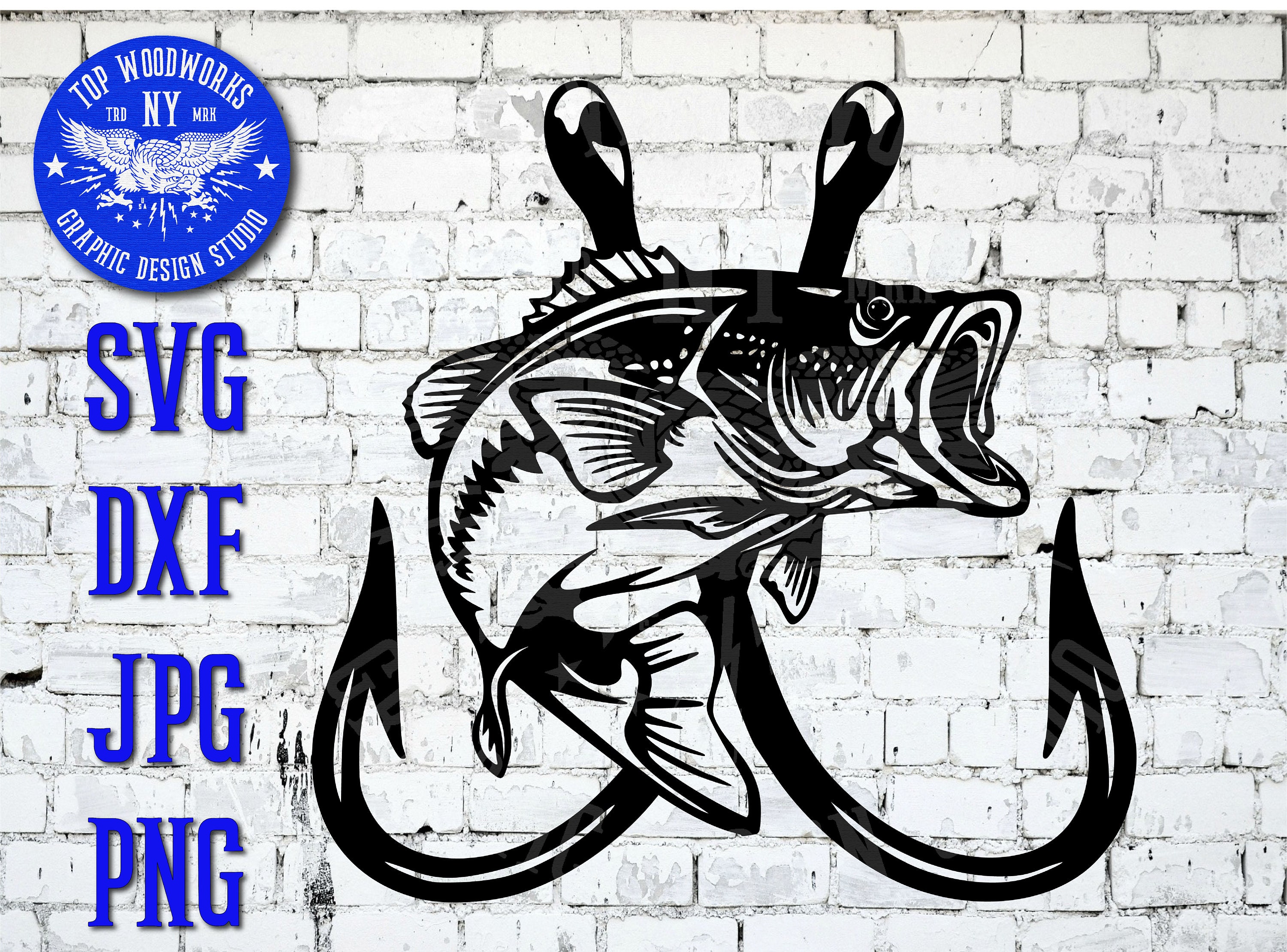 Bass Fishing Hook Crossed Hooks Dad Father Fish Fisherman Bait Etsy