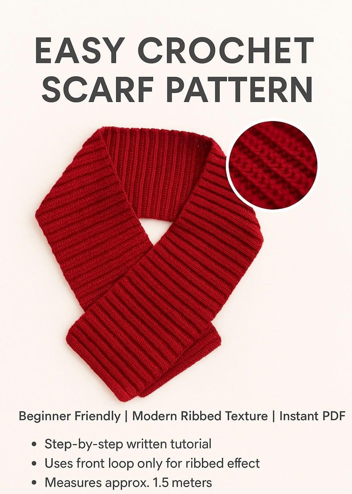 Easy Crochet Scarf Pattern PDF: Beginner Ribbed Winter Scarf - Etsy